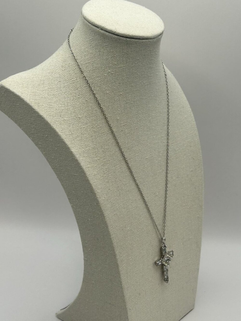 Cross Necklace Silver Tone Crystal Pendant Elegant Gift Lord’s Prayer Micro Text - Picture 7 of 11